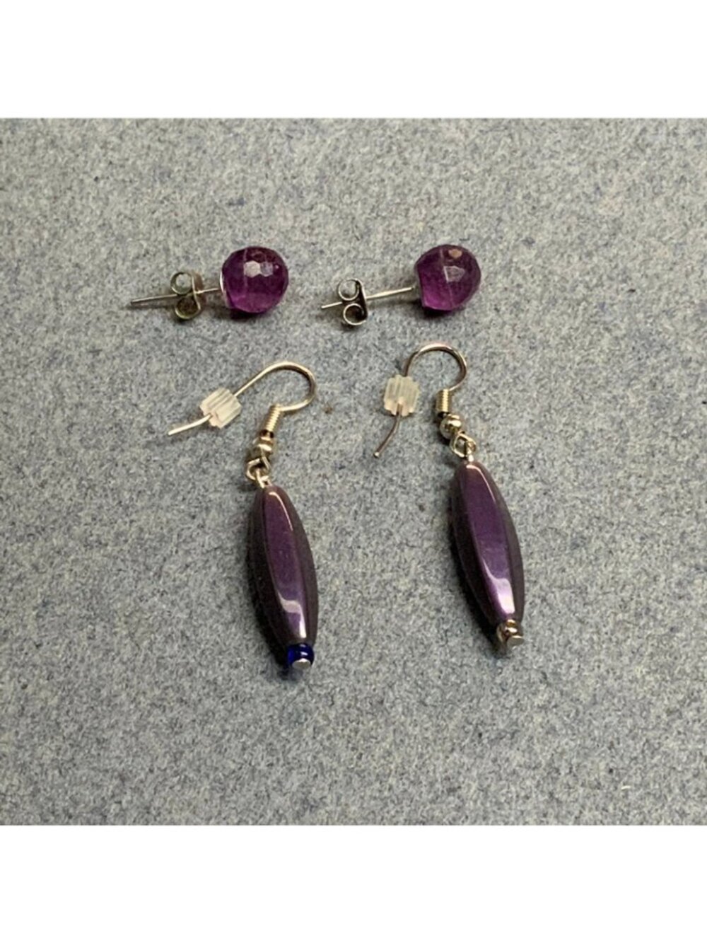 Faceted Stud Dangle Earrings As Is Lot Purple Silver Translucent Retro Vintage - Picture 4 of 6